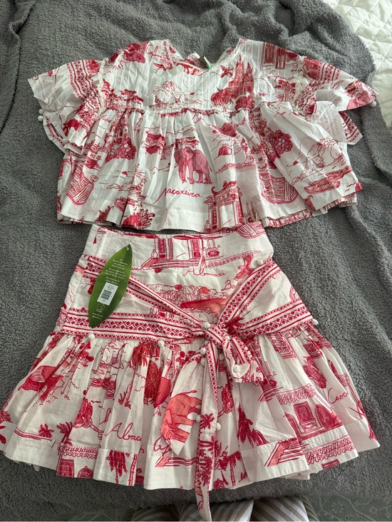 FARM Rio Dresses & Skirts - FARM Rio White and Red Toile Two-Piece Ruffle skirt and top set